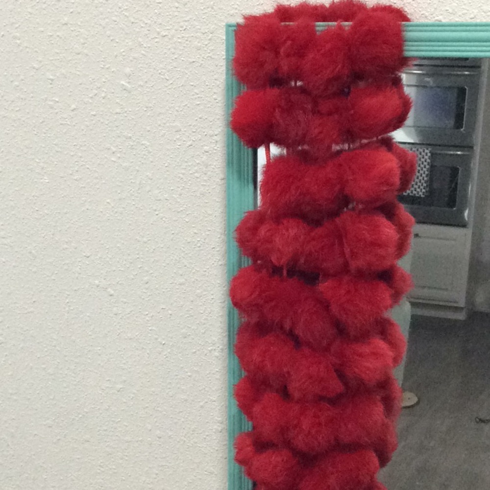 Red fuzzy Pom Pom balls scarf